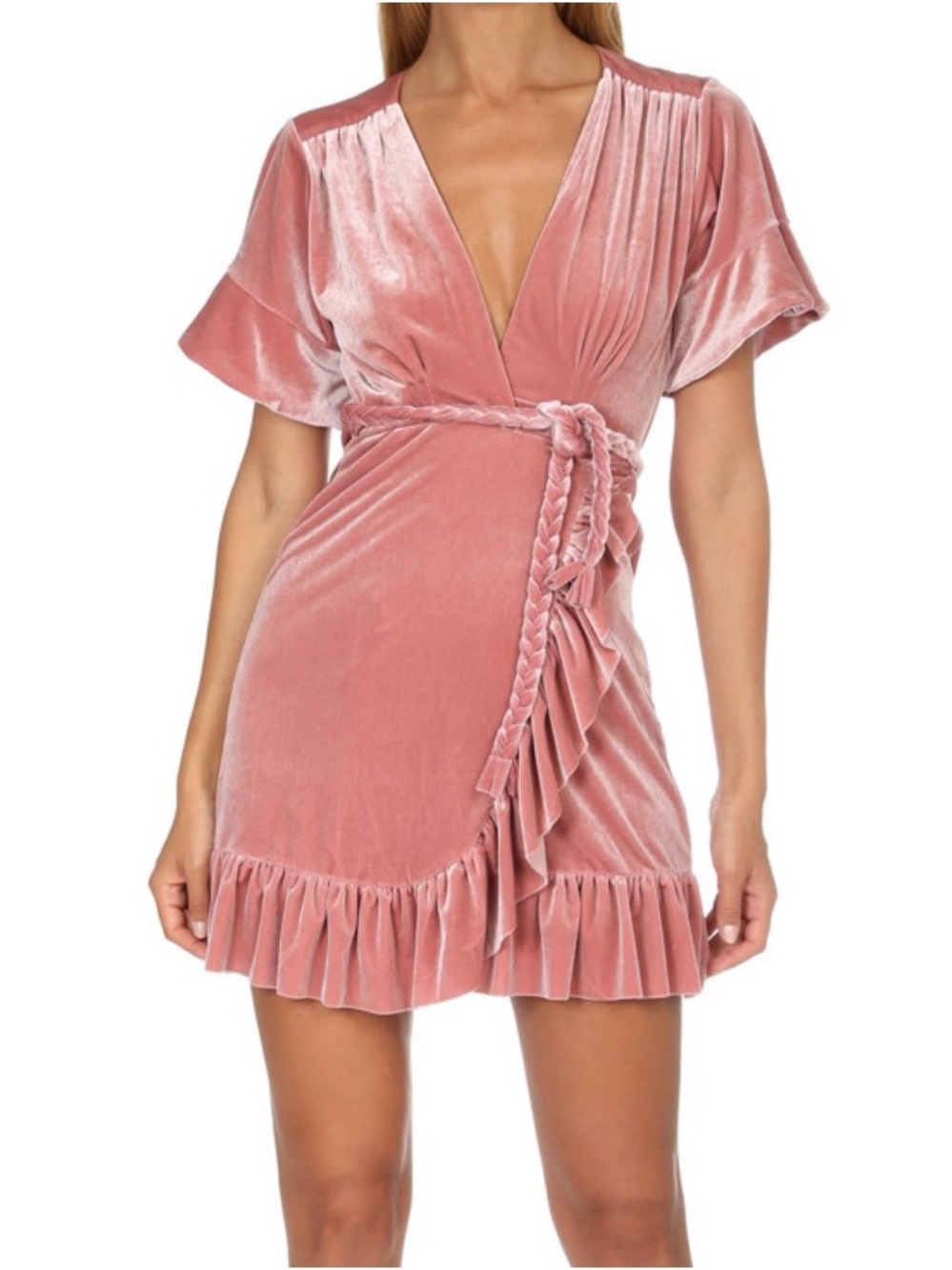 MISA Los Angeles Desma Pink Velvet Wrap Mini Dress XS